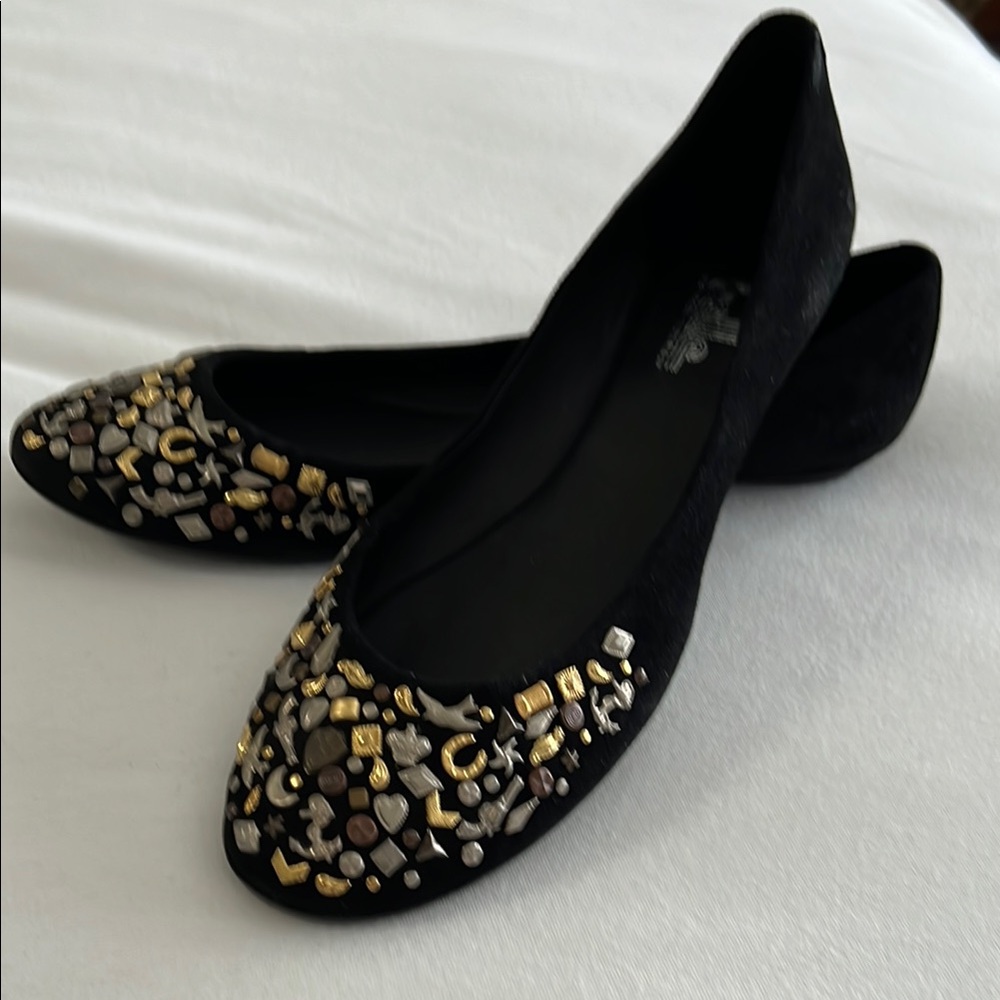 Sigerson Morrison Black and Gold Embellished Flats